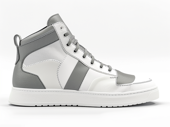 Grey & White Leather Sprint Lace-Up Sneakers with White Sole - Summer 2024 Collection