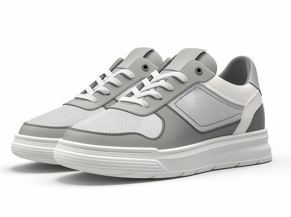 Grey & White Leather Mint Lace-Up Sneakers with White Sole - Summer 2024 Collection