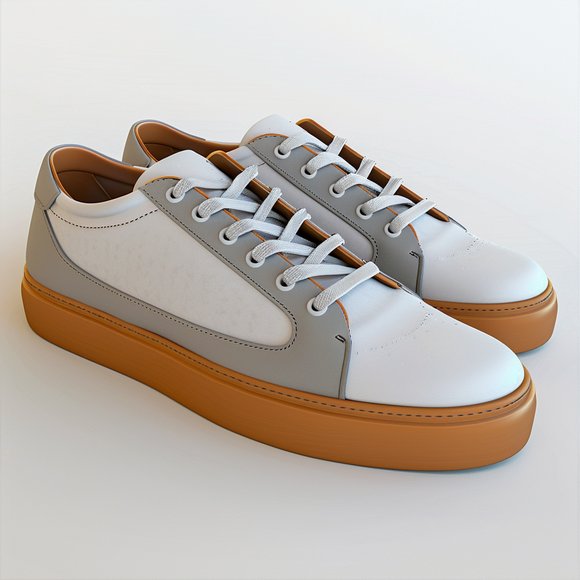 Grey & White Leathe Street Sprint Lace-Up Sneakers with Honey Colour Sole - Summer 2024 Collection