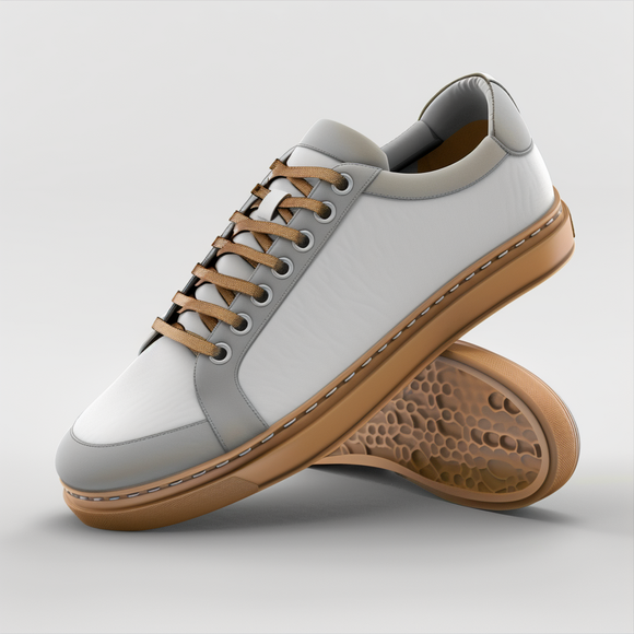 Grey & White Leathe Fresh Kicks Lace-Up Sneakers with Honey Colour Sole - Summer 2024 Collection