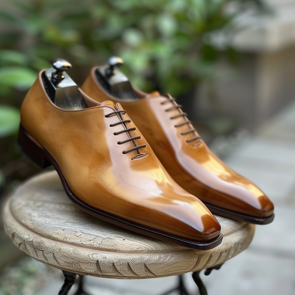 Tan Oxford Gentleman Glide Shoes With Pointed Toe Cap - Summer 2024 Collection