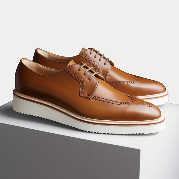 Tan Leather Theron Lace Up Brogue Derby Shoes with White Sole - Summer 2024 Collection