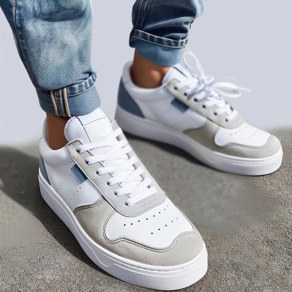Grey & White Leather Minty Movers Lace-Up Sneakers with White Sole - Summer 2024 Collection