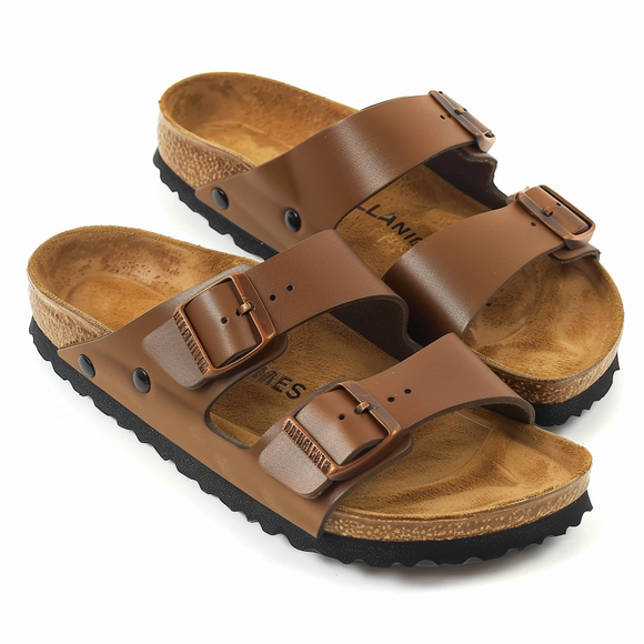 Brown Leather Ease Comfort Slippers with Buckle - Summer 2024 Collection