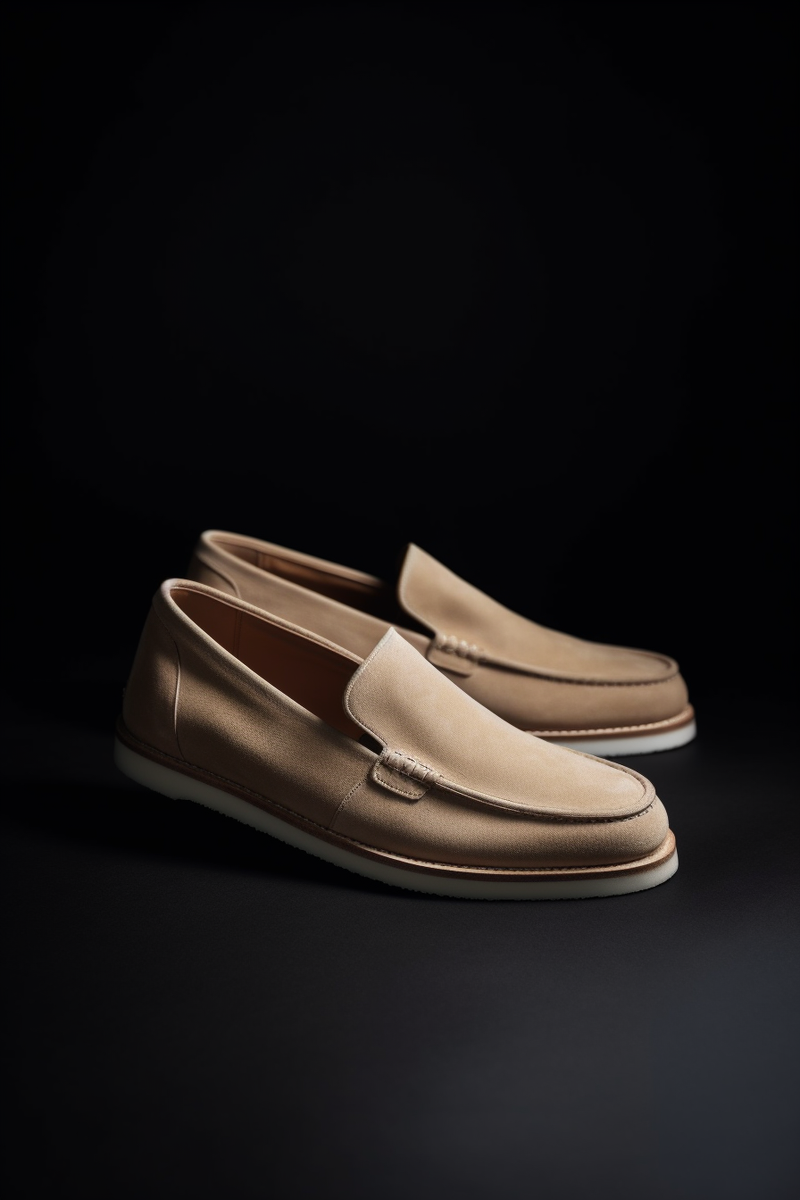 Beige Suede Elowen Slip On Loafers with White Sole - Summer 2024 Collection