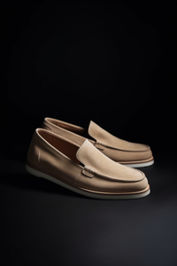 Beige Suede Elowen Slip On Loafers with White Sole - Summer 2024 Collection
