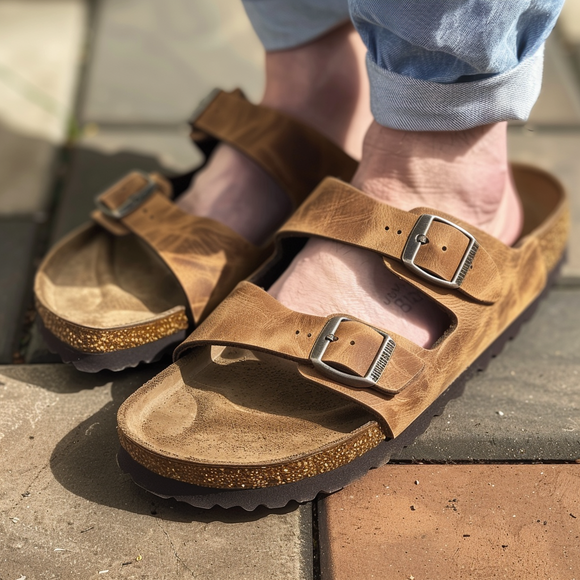 Tan Leather Ebony Ease Comfort Slippers with Buckle - Summer 2024 Collection