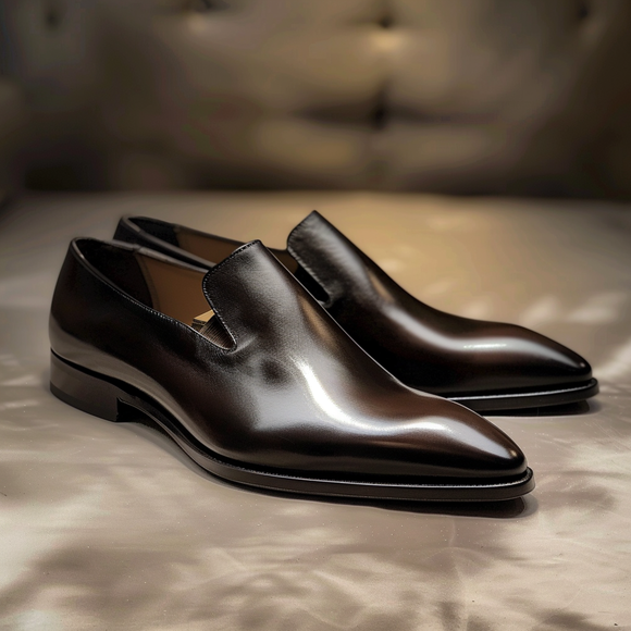 Black Leather Pointed Toe Cap Boardroom Brilliance Loafer - Summer 2024 Collection
