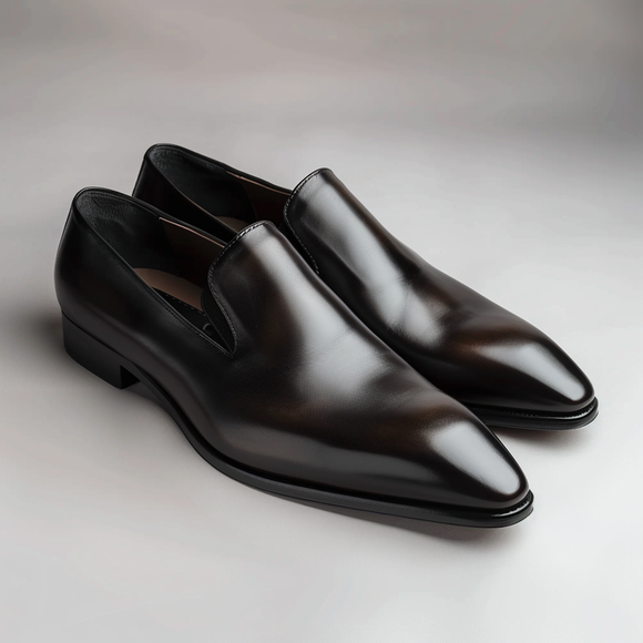 Black Leather Pointed Shape Power Presence Loafer - Summer 2024 Collection