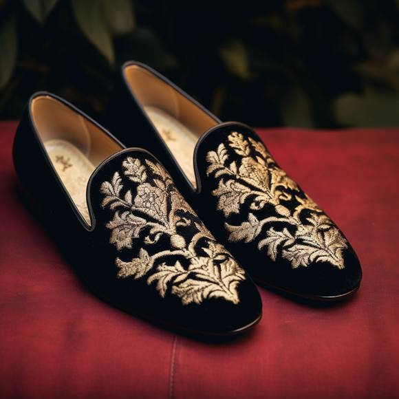 Black Velvet Peshawari Loafers | Wedding Shoes for Groom | Shoes for Haldi Mehendi Sangeet