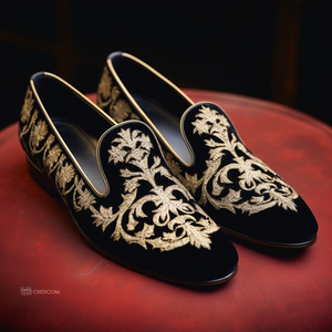 Black Velvet Hand Work Zardozi Peshawari Loafers | Wedding Shoes for Groom | Shoes for Haldi Mehendi Sangeet