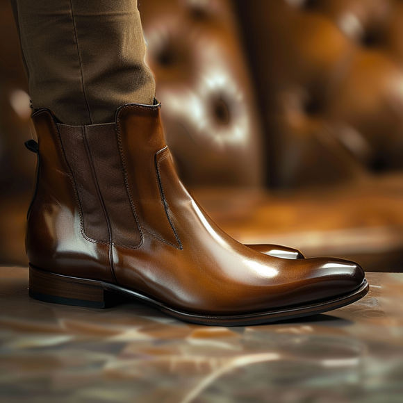 Brown Leather City Slicker Slipon Whole Cut Chelsea Boots - Summmer 2024 Collection