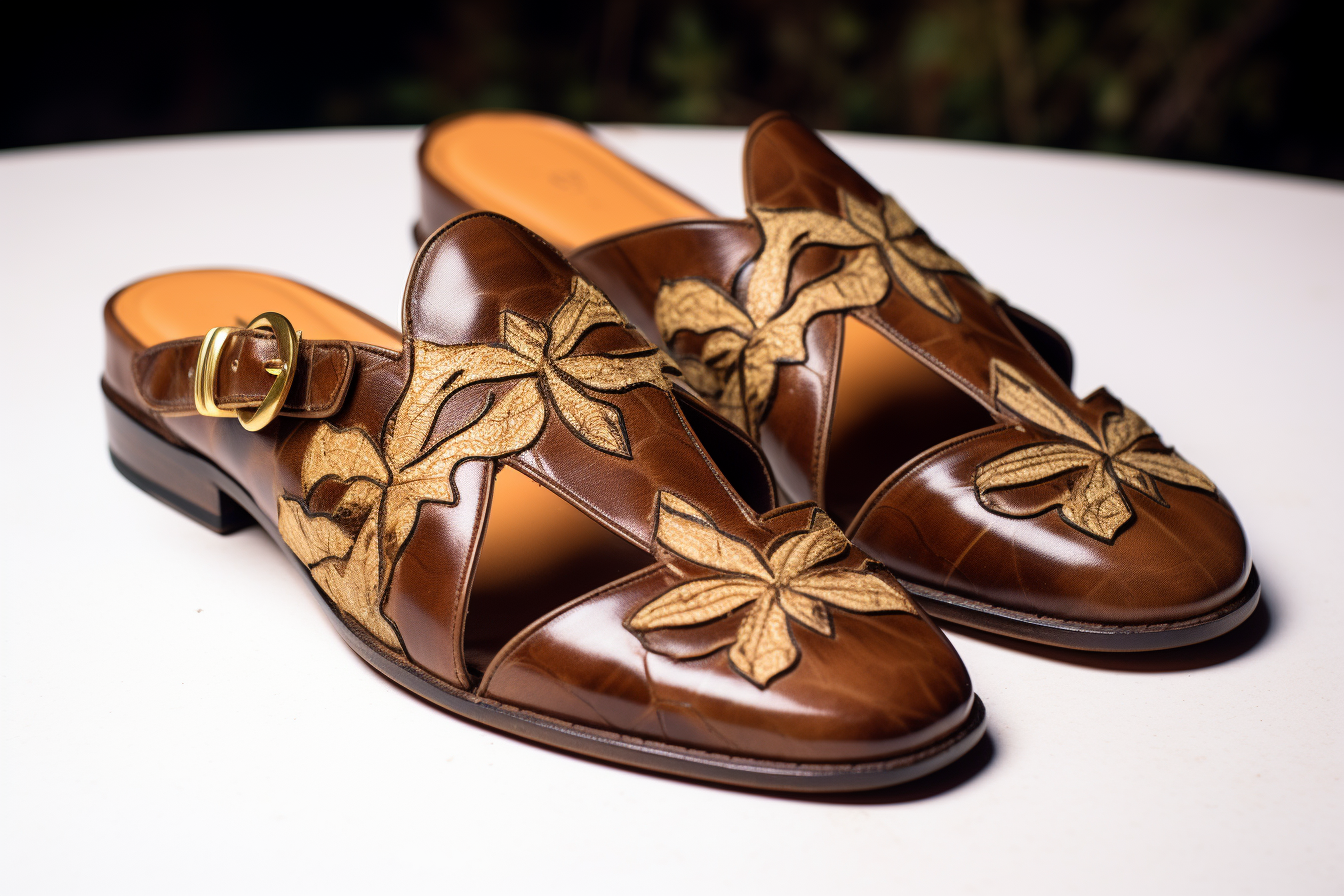 Brown Leather Embroidery Work Peshawari Loafers | Wedding Shoes for Groom | Shoes for Haldi Mehendi Sangeet