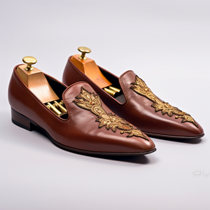Burgundy Leather Hand Work Zardozi Peshawari Loafers | Wedding Shoes for Groom | Shoes for Haldi Mehendi Sangeet