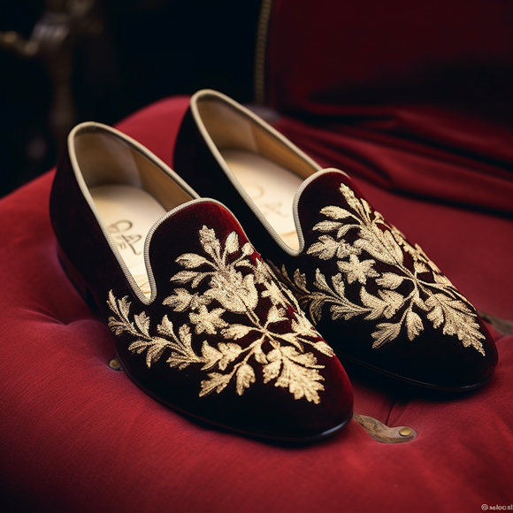 Wine Velvet Hand Made Work Peshawari Loafers | Wedding Shoes for Groom | Shoes for Haldi Mehendi Sangeet