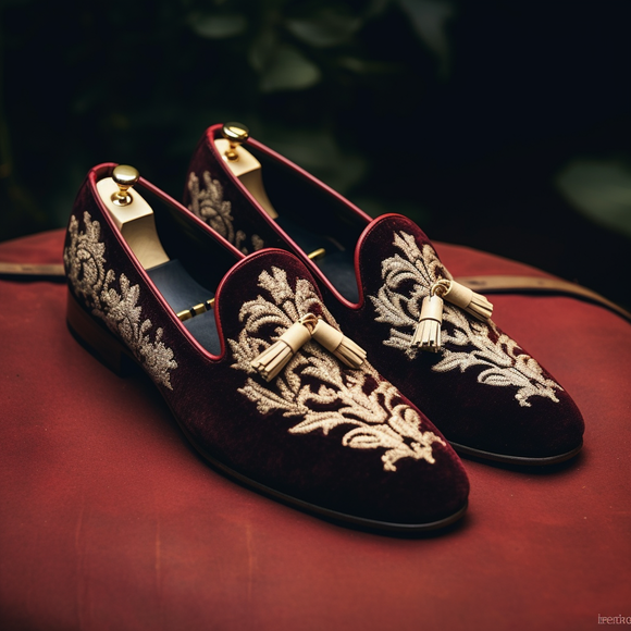 Wine Velvet Peshawari Loafers | Wedding Shoes for Groom | Shoes for Haldi Mehendi Sangeet