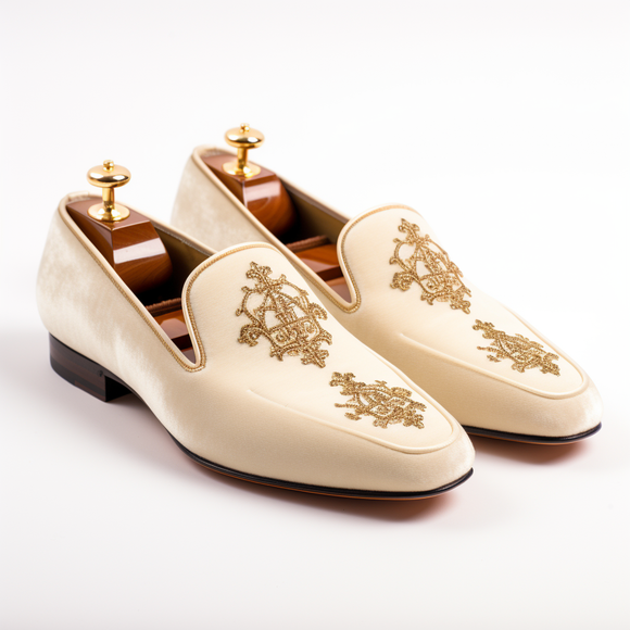 Height Increasing White Velvet Embroidery Work Peshawari Loafers | Wedding Shoes for Groom | Shoes for Haldi Mehendi Sangeet