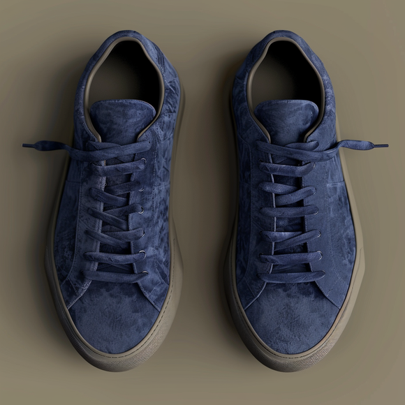 Blue Suede Leather Leisure Luxe Lace-Up Sneakers - Summer 2024 Collection
