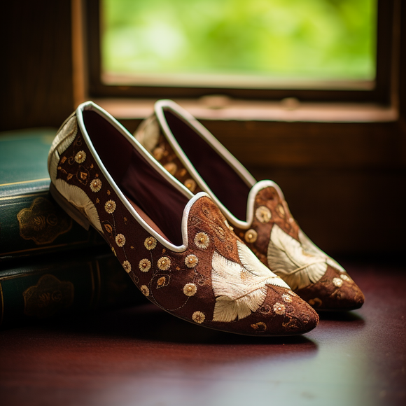 Brown Velvet Embroidery Work Peshawari Loafers | Wedding Shoes for Groom | Shoes for Haldi Mehendi Sangeet