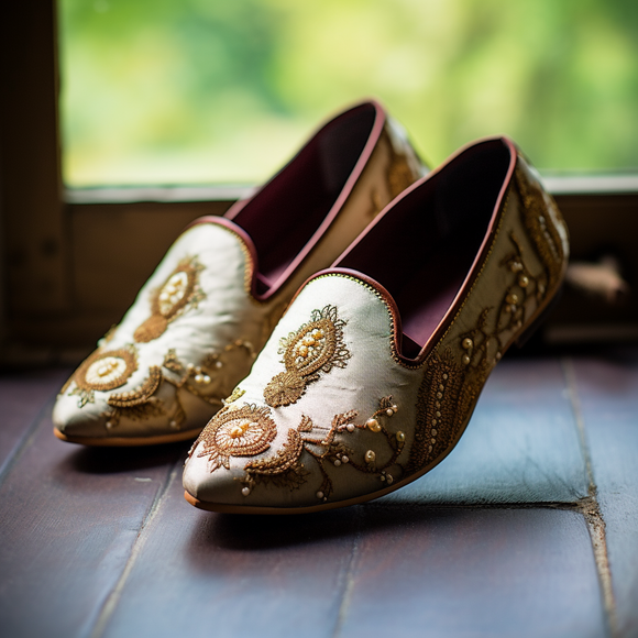 White Velvet Hand Work Zardozi Peshawari Loafers Wedding Shoes for Groom Shoes for Haldi Mehendi Sangeet