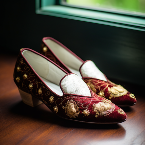 Red Velvet Hand Work Zardozi Peshawari Loafers | Wedding Shoes for Groom | Shoes for Haldi Mehendi Sangeet - Wedding Essentials