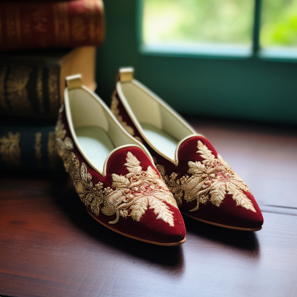 Red Velvet Hand Work Zardozi Peshawari Loafers | Wedding Shoes for Groom | Shoes for Haldi Mehendi Sangeet