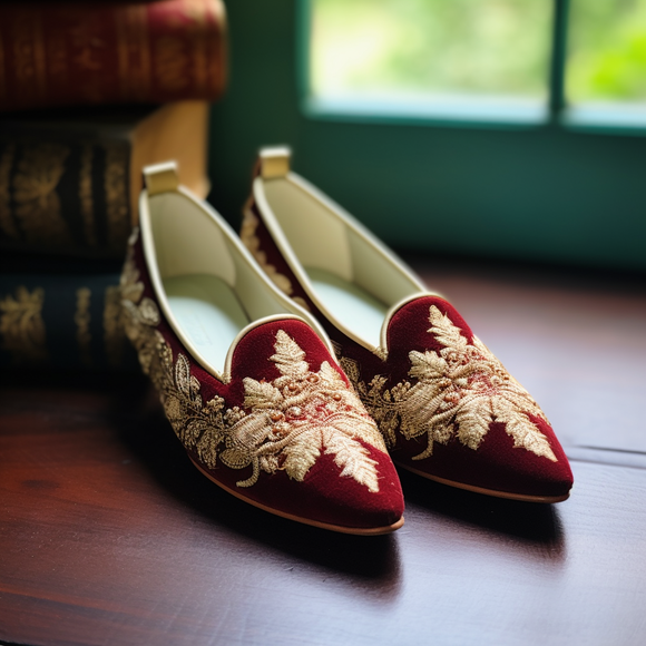 Red Velvet Peshawari Loafers | Wedding Shoes for Groom | Shoes for Haldi Mehendi Sangeet