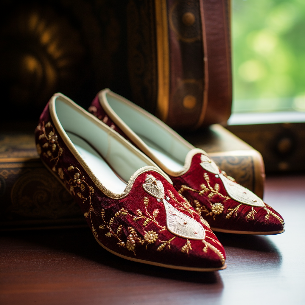 Red Velvet Hand Work Zardozi Peshawari Loafers | Wedding Shoes for Groom | Shoes for Haldi Mehendi Sangeet