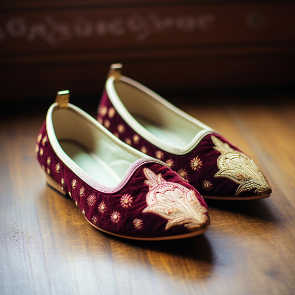 Red Velvet Hand Work Zardozi Peshawari Loafers | Wedding Shoes for Groom | Shoes for Haldi Mehendi Sangeet