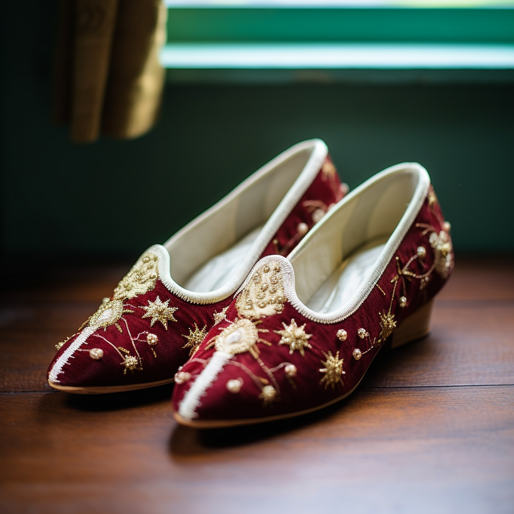 Red Velvet Hand Work Zardozi Peshawari Loafers | Wedding Shoes for Groom | Shoes for Haldi Mehendi Sangeet