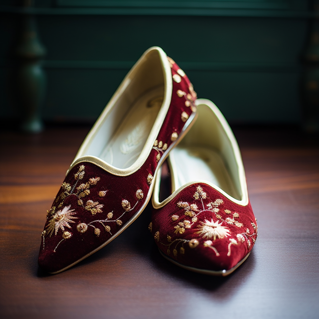 Red Velvet Hand Work Zardozi Peshawari Loafers | Wedding Shoes for Groom | Shoes for Haldi Mehendi Sangeet
