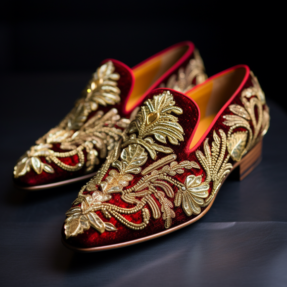 Maroon Velvet Hand Work Zardozi Peshawari Loafers | Wedding Shoes for Groom | Shoes for Haldi Mehendi Sangeet