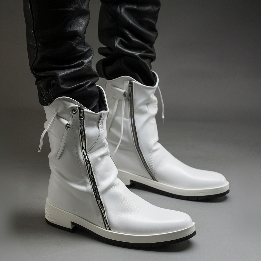Crystal White Leather Snowdrift Zipper Boots - Summer 2024 Collection