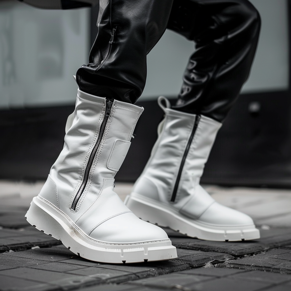 White Leather Rapid Rovers Zipper Boots - Summer 2024 Collection