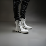 Crystal White Leather Snowdrift Zipper Boots - Summer 2024 Collection