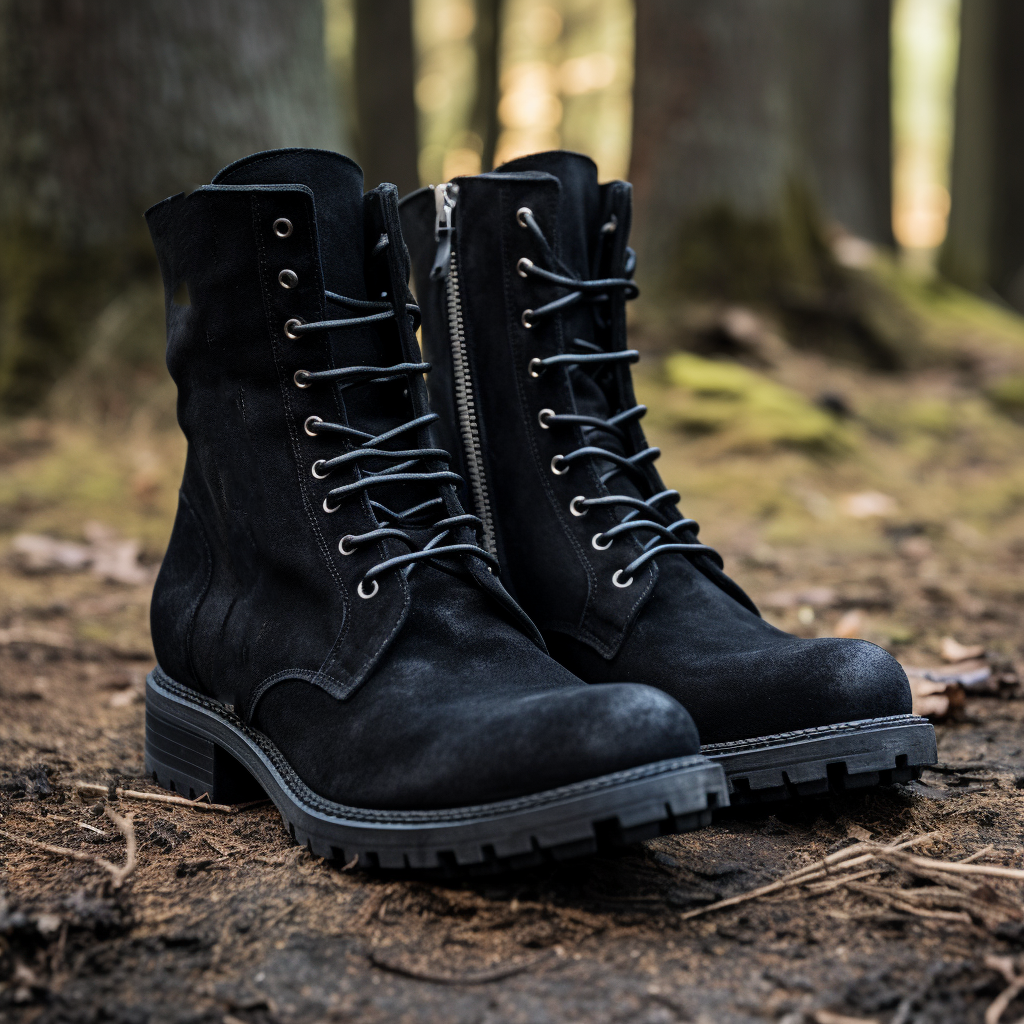 Black Suede Valeria Lace Up Zipper Derby Boots with Track Sole 