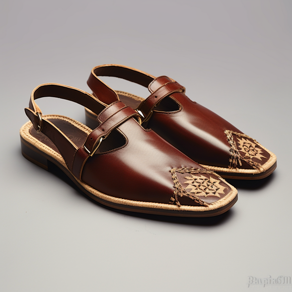 Brown Velvet Hand Work Zardozi Peshawari Loafers | Wedding Shoes for Groom | Shoes for Haldi Mehendi Sangeet