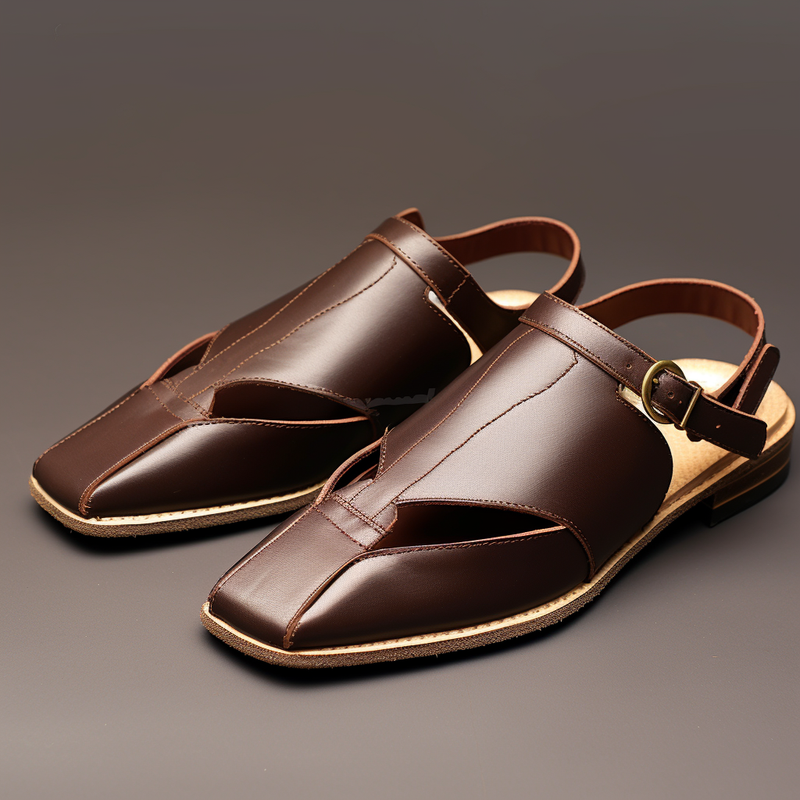 Brown Leather Peshawari Sandal | Wedding Shoes for Groom | Shoes for Haldi Mehendi Sangeet - Wedding Essentials