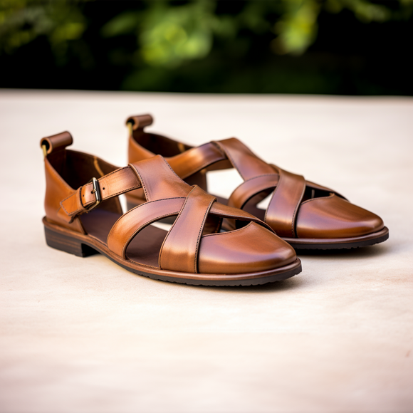 Tan Leather Peshawari Loafers | Wedding Shoes for Groom | Shoes for Haldi Mehendi Sangeet