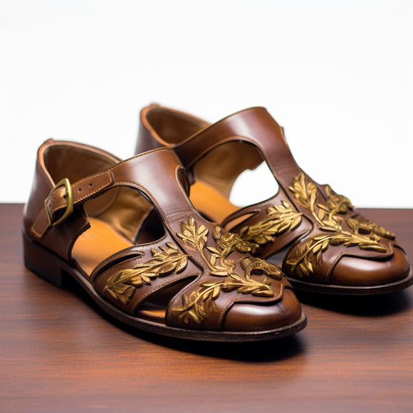 Brown Leather Hand Work Zardozi Peshawari Loafers | Wedding Shoes for Groom | Shoes for Haldi Mehendi Sangeet