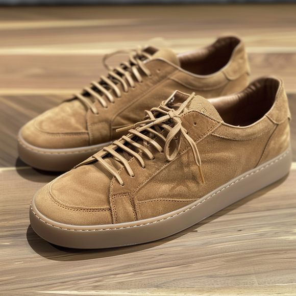 Tan Suede Sport Sneakers with Honey Colour Sole Summer 2024 Collection