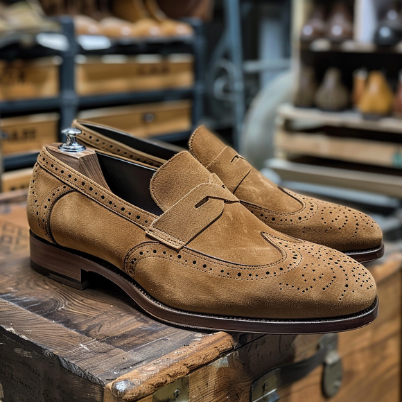 Tan Suede Wingtip Loafer Shoe  - Summer 2024 Collection