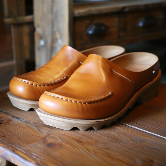 Tan Leather Relaxed Stride Clogs Loafer - Summer 2024 Collection