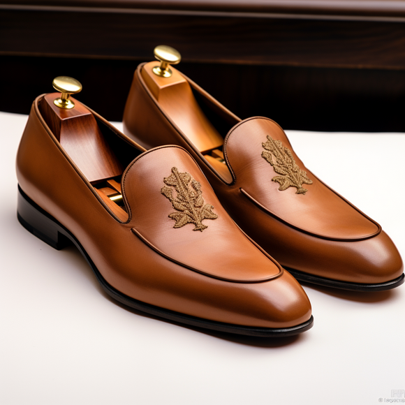 Tan Leather Hand Work Zardozi Peshawari Loafers | Wedding Shoes for Groom | Shoes for Haldi Mehendi Sangeet