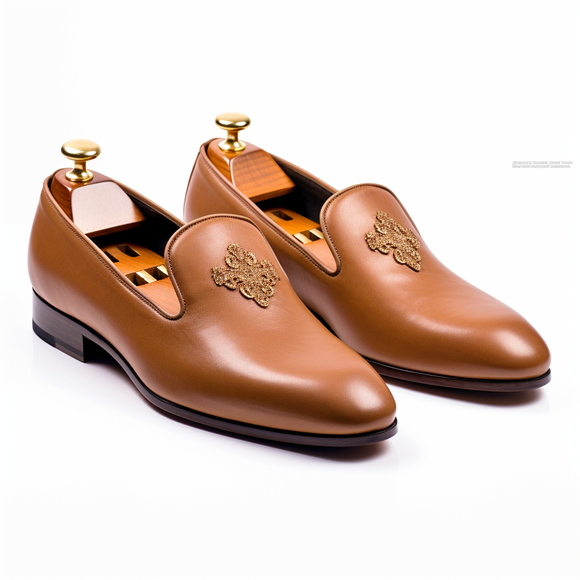 Tan Leather Hand Made Work Peshawari Loafers | Wedding Shoes for Groom | Shoes for Haldi Mehendi Sangeet