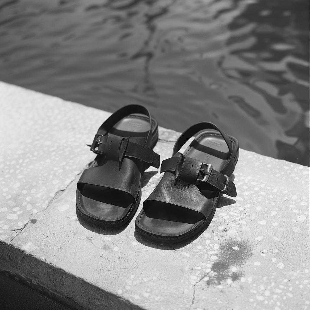 Black Leather Xenia Slip On Buckle Sandal - Summer 2024 Collection