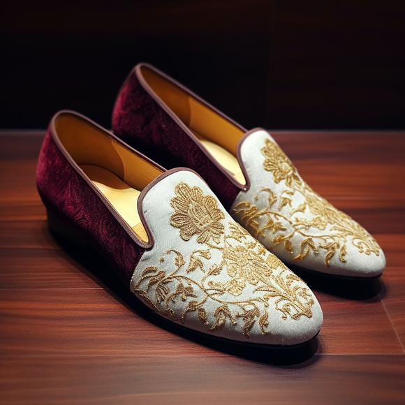 White Velvet Hand Work Zardozi Leather Peshawari Loafers | Wedding Shoes for Groom | Shoes for Haldi Mehendi Sangeet