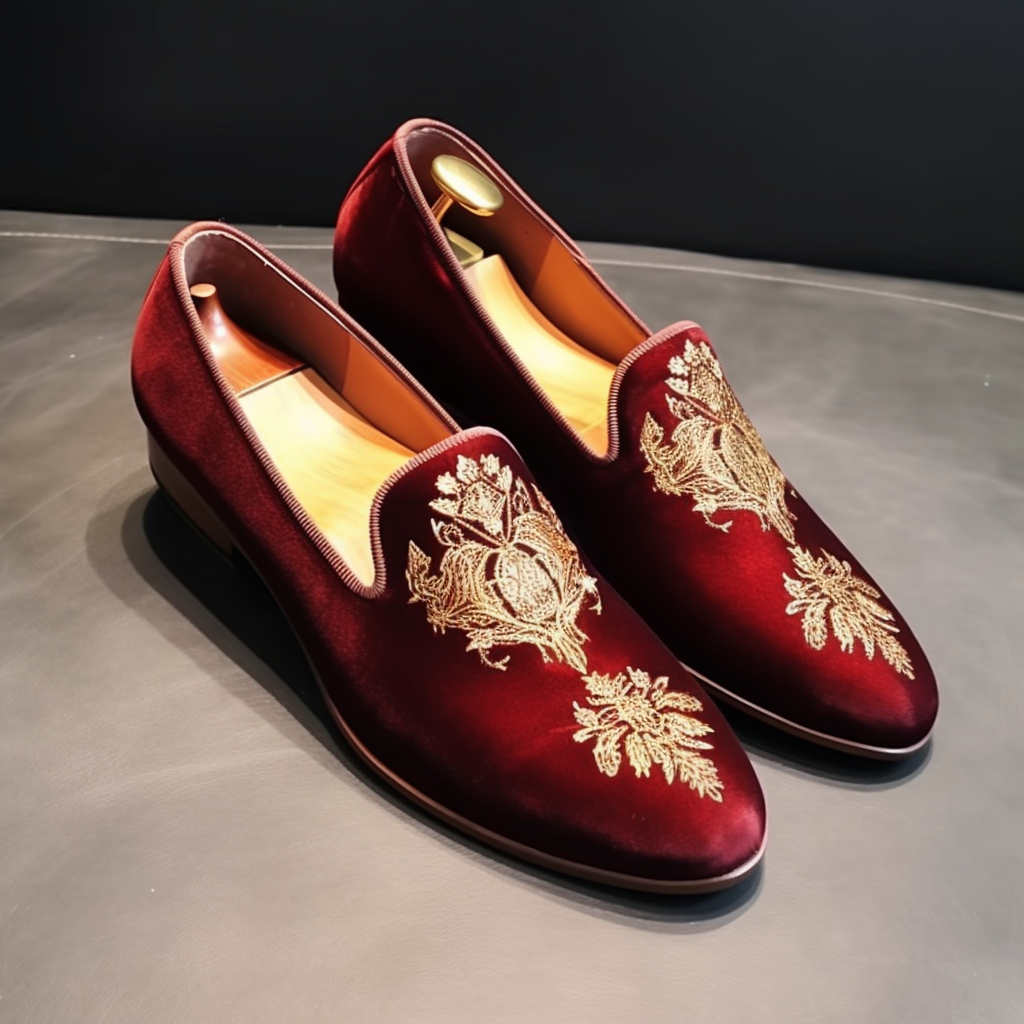 Burgundy Leather Embroidery Work Peshawari Loafers | Wedding Shoes for Groom | Shoes for Haldi Mehendi Sangeet