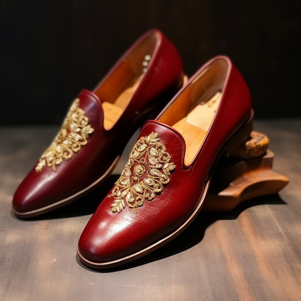 Burgundy Leather Hand Work Zardozi Peshawari Loafers | Wedding Shoes for Groom | Shoes for Haldi Mehendi Sangeet