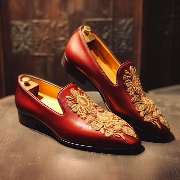 Burgundy Leather Peshawari Loafers | Wedding Shoes for Groom | Shoes for Haldi Mehendi Sangeet